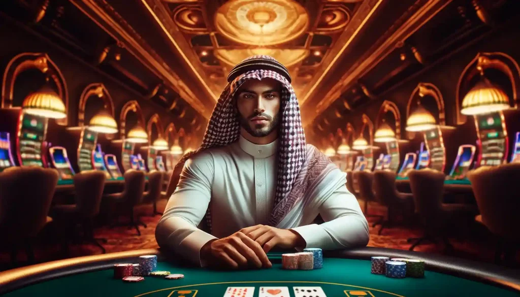 Arab looking man gambling in a casino
