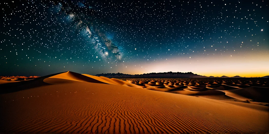 realistic starry sky and in golden color in the desert